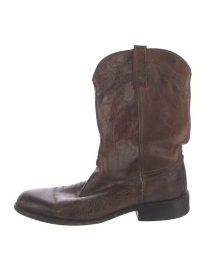 Pre-owned Lucchese Leather Western Boots In Black
