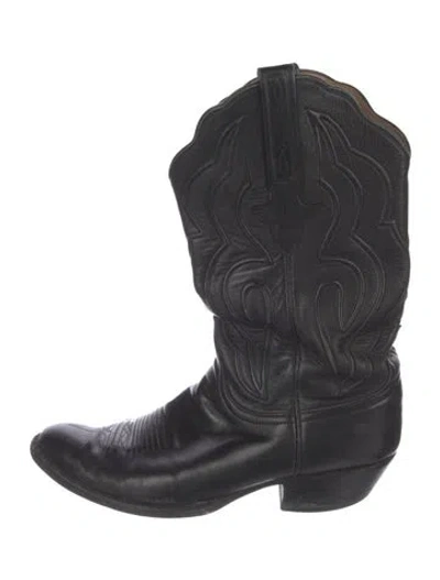 Pre-owned Lucchese Leather Western Boots In Black