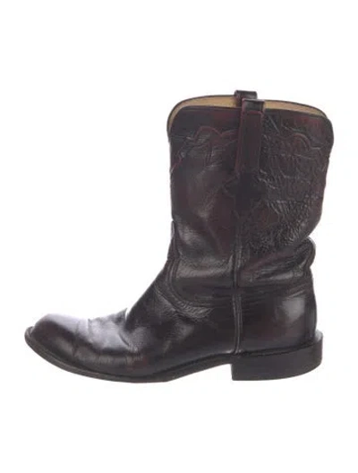 Pre-owned Lucchese Leather Western Boots In Black