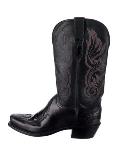 Pre-owned Lucchese Leather Western Boots In Black