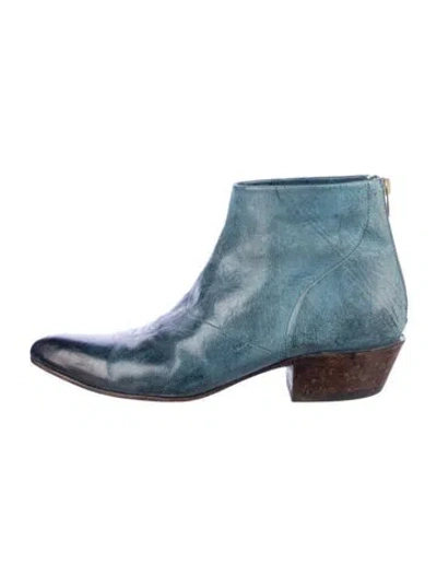 Pre-owned Lucchese Leather Western Boots In Blue