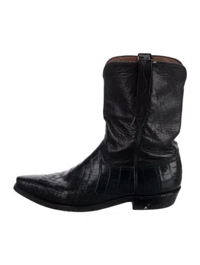Pre-owned Lucchese Leather Western Boots In Blue
