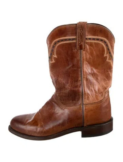 Pre-owned Lucchese Leather Western Boots In Brown