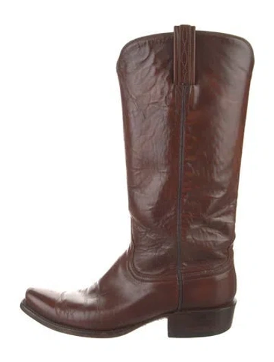 Pre-owned Lucchese Leather Western Boots In Brown