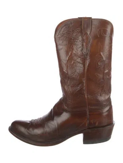 Pre-owned Lucchese Leather Western Boots In Brown