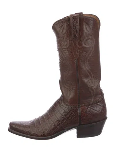 Pre-owned Lucchese Leather Western Boots In Brown