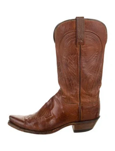 Pre-owned Lucchese Leather Western Boots In Brown