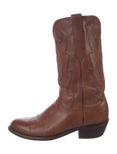 Pre-owned Lucchese Leather Western Boots In Brown