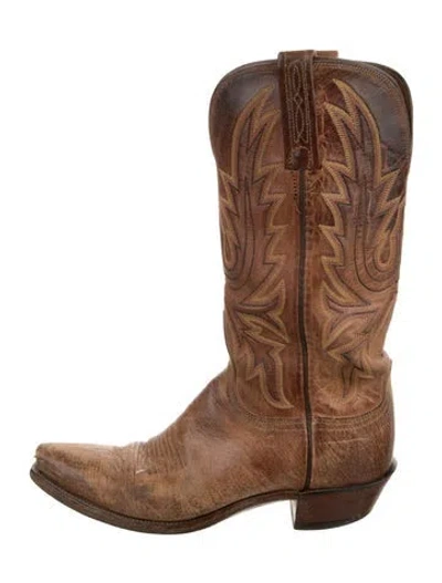 Pre-owned Lucchese Leather Western Boots In Brown