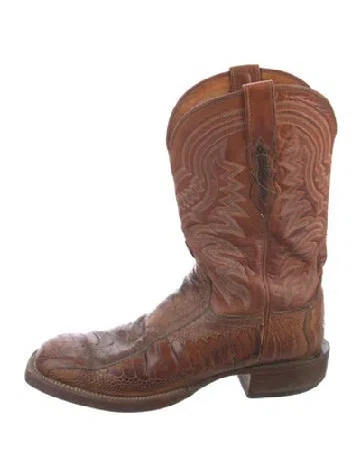 Pre-owned Lucchese Leather Western Boots In Brown