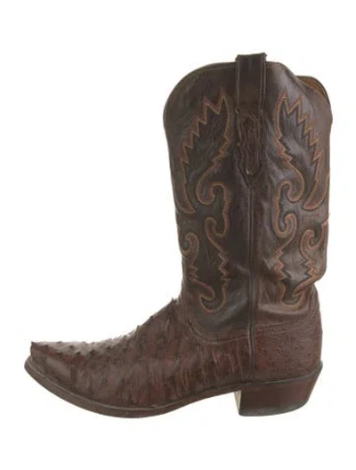 Pre-owned Lucchese Leather Western Boots In Brown