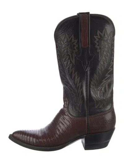 Pre-owned Lucchese Leather Western Boots In Brown
