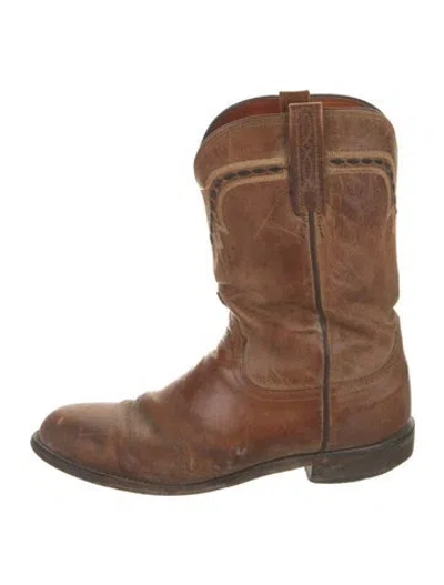 Pre-owned Lucchese Leather Western Boots In Brown