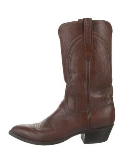 Pre-owned Lucchese Leather Western Boots In Brown