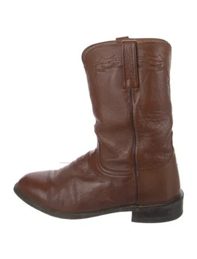Pre-owned Lucchese Leather Western Boots In Brown