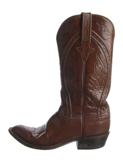 Pre-owned Lucchese Leather Western Boots In Brown
