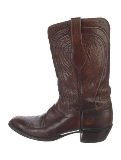 Pre-owned Lucchese Leather Western Boots In Brown