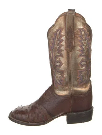 Pre-owned Lucchese Leather Western Boots In Brown