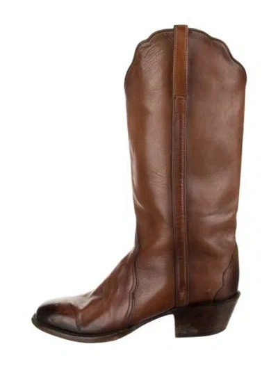 Pre-owned Lucchese Leather Western Boots In Brown