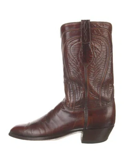 Pre-owned Lucchese Leather Western Boots In Brown