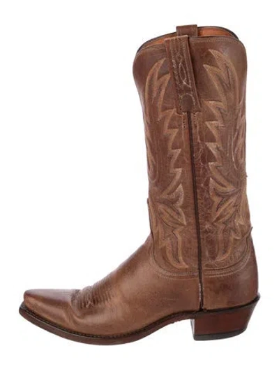 Pre-owned Lucchese Leather Western Boots In Brown