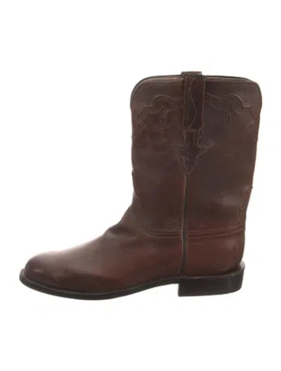 Pre-owned Lucchese Leather Western Boots In Brown