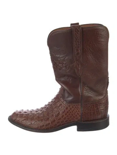 Pre-owned Lucchese Leather Western Boots In Brown