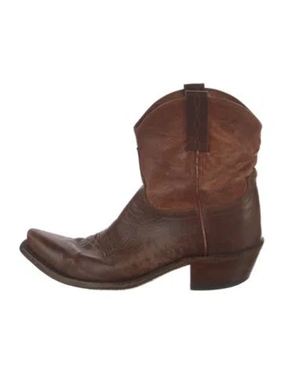 Pre-owned Lucchese Leather Western Boots In Brown