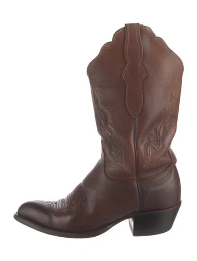 Pre-owned Lucchese Leather Western Boots In Brown