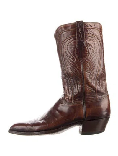 Pre-owned Lucchese Leather Western Boots In Brown
