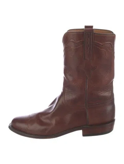 Pre-owned Lucchese Leather Western Boots In Brown
