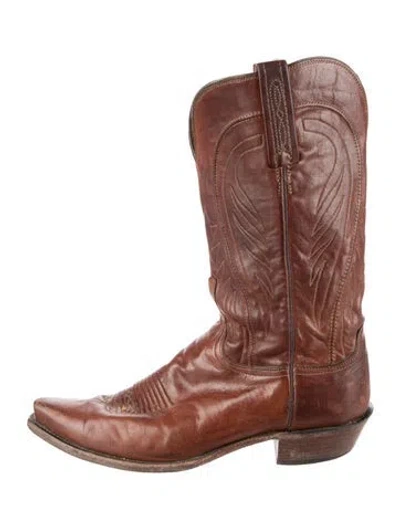 Pre-owned Lucchese Leather Western Boots In Brown