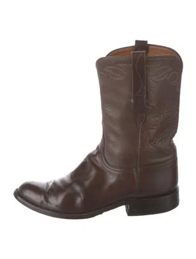 Pre-owned Lucchese Leather Western Boots In Brown