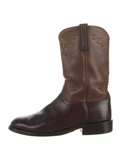 Pre-owned Lucchese Leather Western Boots In Brown