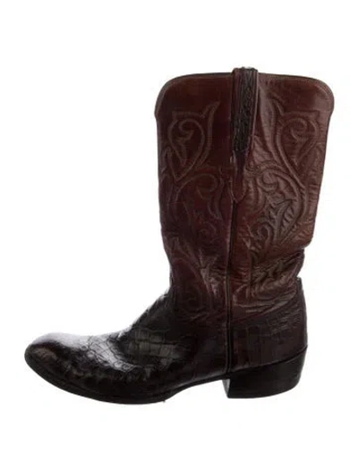 Pre-owned Lucchese Leather Western Boots In Brown