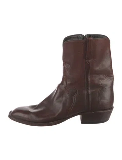 Pre-owned Lucchese Leather Western Boots In Brown