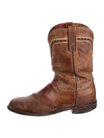 Pre-owned Lucchese Leather Western Boots In Brown