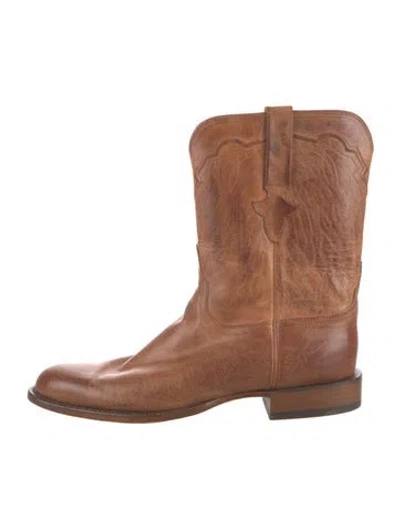 Pre-owned Lucchese Leather Western Boots In Brown