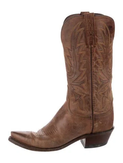 Pre-owned Lucchese Leather Western Boots In Brown