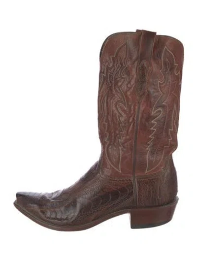 Pre-owned Lucchese Leather Western Boots In Brown
