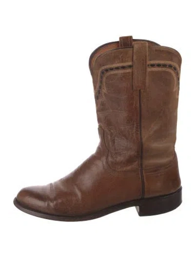 Pre-owned Lucchese Leather Western Boots In Brown