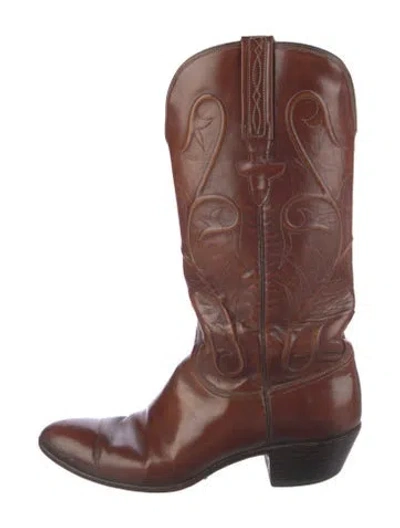 Pre-owned Lucchese Leather Western Boots In Brown