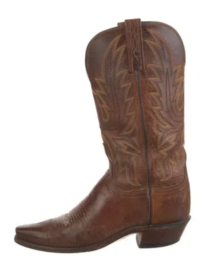 Pre-owned Lucchese Leather Western Boots In Brown