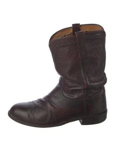 Pre-owned Lucchese Leather Western Boots In Brown