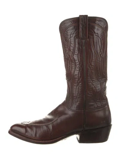 Pre-owned Lucchese Leather Western Boots In Brown