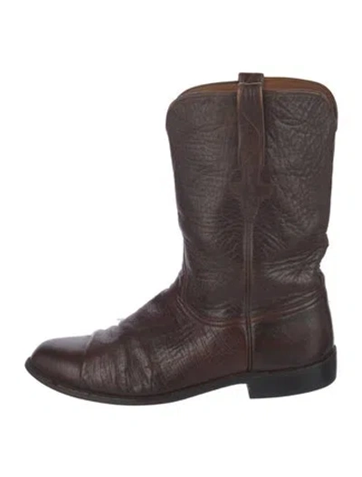Pre-owned Lucchese Leather Western Boots In Brown
