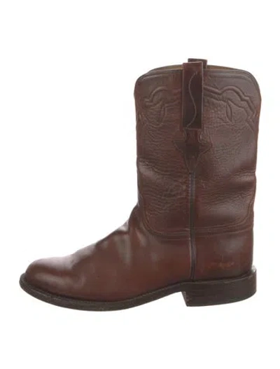 Pre-owned Lucchese Leather Western Boots In Brown