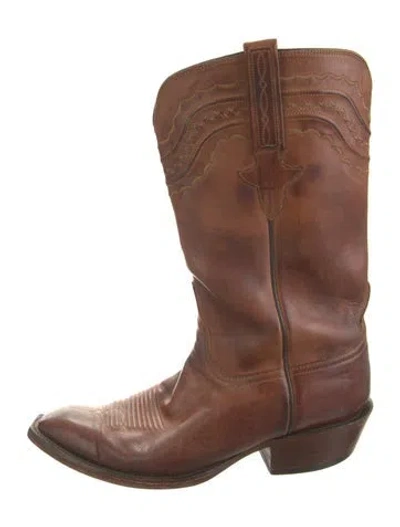 Pre-owned Lucchese Leather Western Boots In Brown