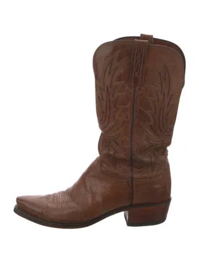 Pre-owned Lucchese Leather Western Boots In Brown
