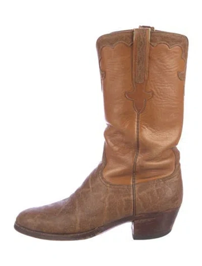 Pre-owned Lucchese Leather Western Boots In Brown